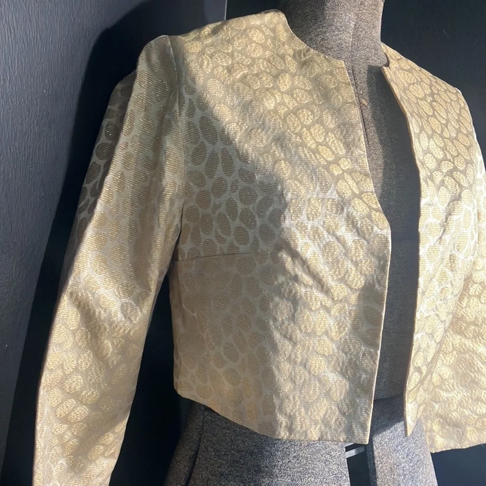 Vintage Handmade Metallic Light Gold Leopard Print Bolero Cropped Jacket - Picture 5 of 10